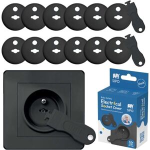 Sipo 12 + 2 Ochranné kryty na elektrické zásuvky, černá, velikost